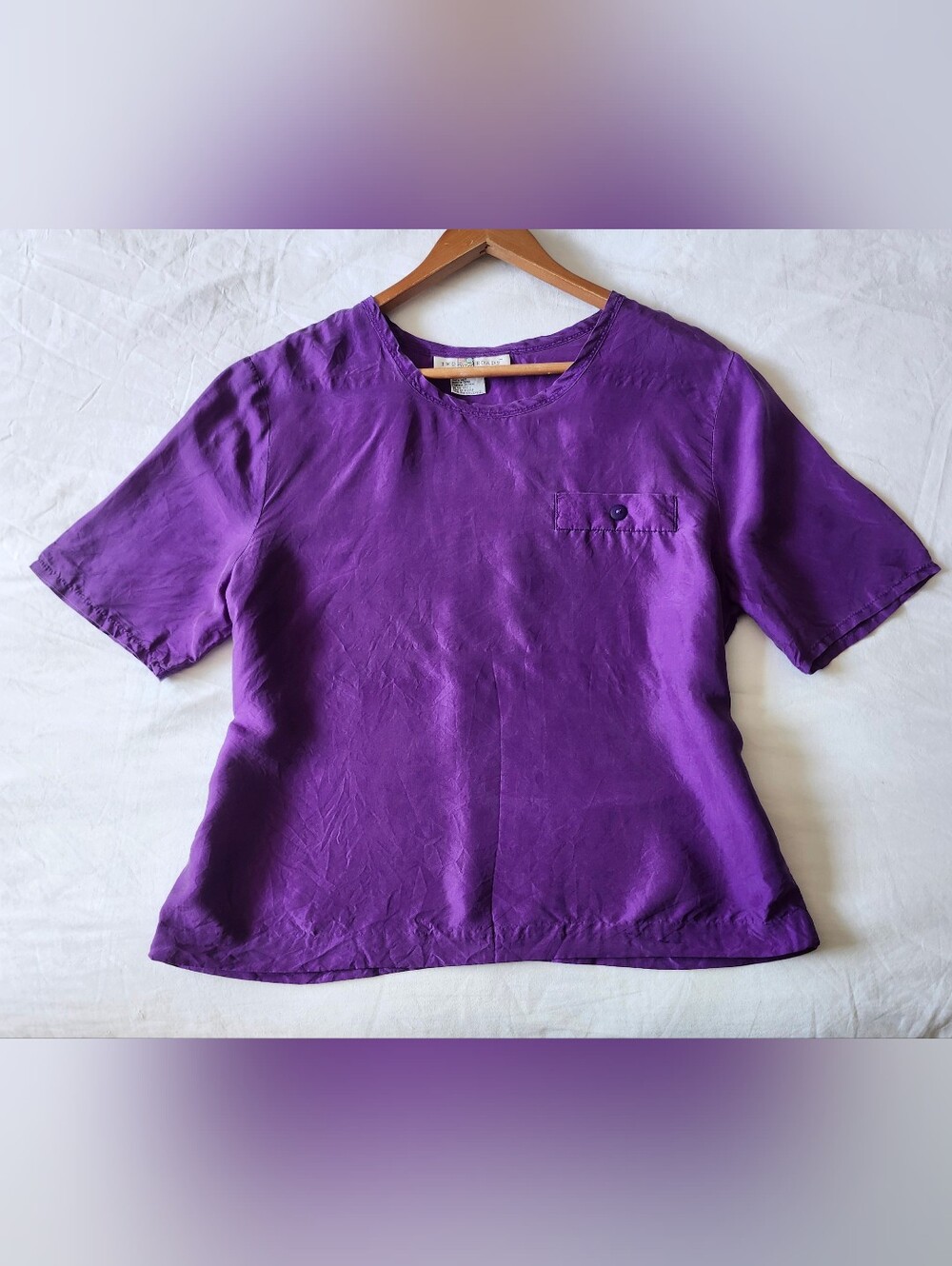 Vintage Purple Silk Top Short Sleeve Pocket Whimsigoth